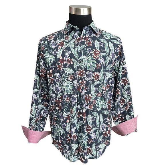 Tommy Bahama Newport Coast RARE Zanzibar Floral Tropical  Buttoned Shirt Blue‎ M - Picture 1 of 10